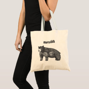 Name Artistic Rustic Black Bear Tote Bag