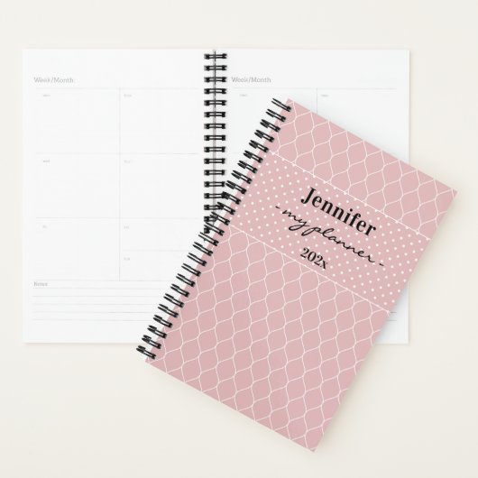 Name, Blush Pink Trellis & Polka Dot Spiral (Devant avec enveloppe)