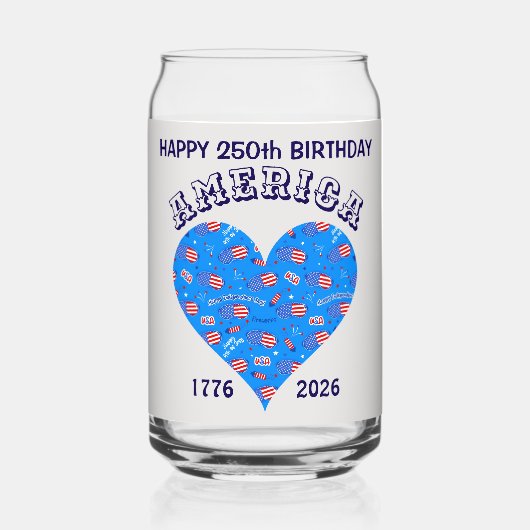 Name || Bright Blue Heart Happy Birthday America Blikvorm Glas (Voorkant)