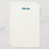 Name Calligraphy Script Plain Simple White Blue Briefpapier (Voorkant / Achterkant)