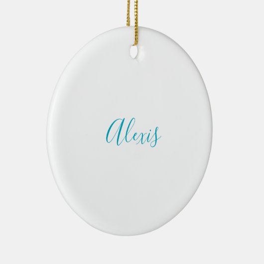Name Calligraphy Script Plain Simple White Blue Keramisch Ornament (Rechts)