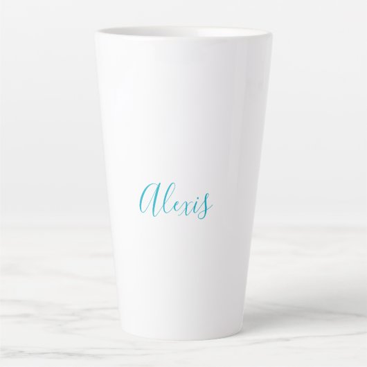 Name Calligraphy Script Plain Simple White Blue Latte Mok (Voorkant)