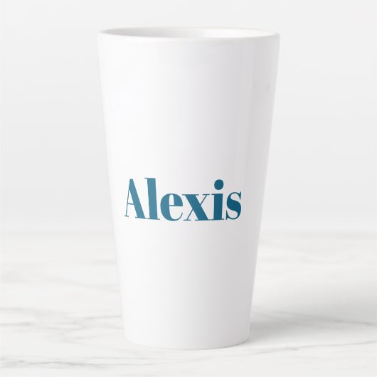 Name Calligraphy Script Plain Simple White Blue Latte Mok (Voorkant)