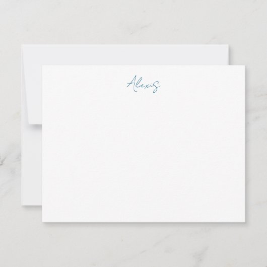 Name Calligraphy Script Plain Simple White Blue Notitiekaartje (Voorkant)