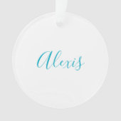 Name Calligraphy Script Plain Simple White Blue Ornament (voorkant)