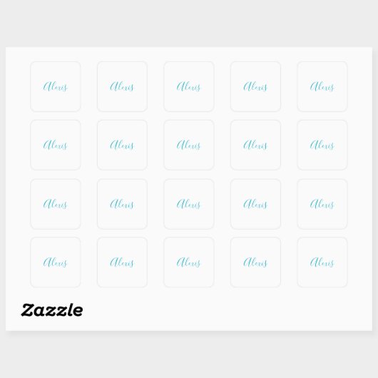 Name Calligraphy Script Plain Simple White Blue Vierkante Sticker (Vel)