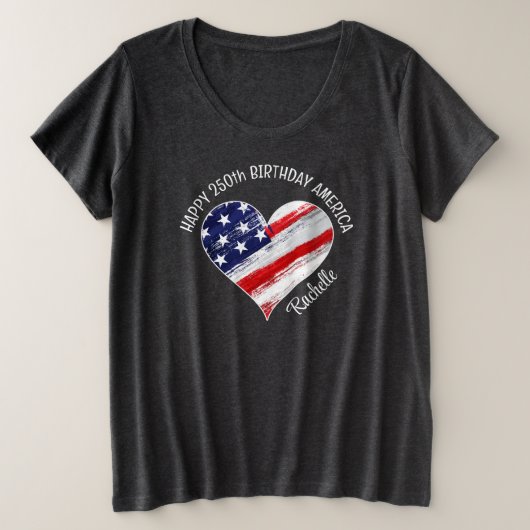 Name Happy 250th Birthday America Flag Heart (Design devant)