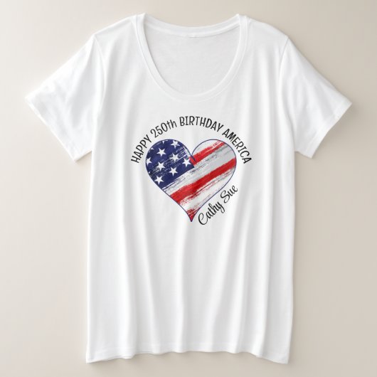 Name Happy 250th Birthday America Flag Heart White (Design devant)