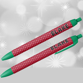 Name || Holiday Red and White Polka Dots Pattern Zwarte Inkt Pen