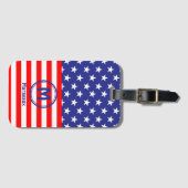 Name-Initial, Stars & Stripes Flag Motif Bagagelabel (Voorkant (horizontaal))