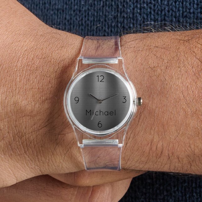 Name, Men's Metal Grid Effect Clear Silicone Watch Horloge (Creator heeft geüpload)