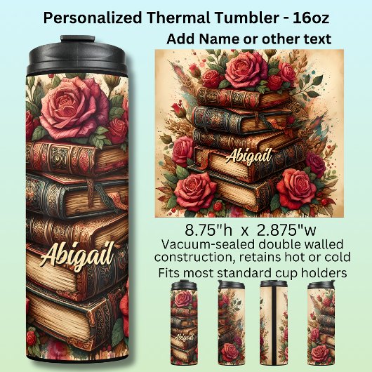 Name, Old Books & Roses Floral  Thermosbeker