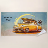 Name, Old Car with Surfboard & Palm Tree Strandlaken (Voorkant)