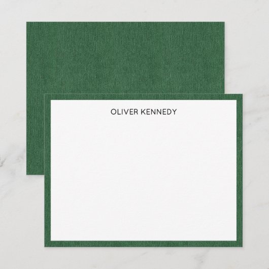 Name || Rich Forest Green Denim Print Frame Notitiekaartje (Voorkant / Achterkant)