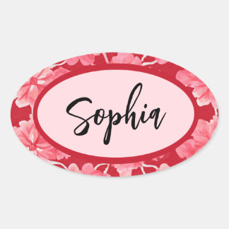 Name Sticker Personalized Pink Floral