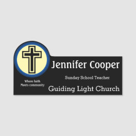 Name Tag Cross Logo Custom Text Church Magnet Back
