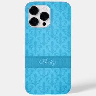 Named Fleur de Lis damask blue Case-Mate iPhone 14 Pro Max Hoesje