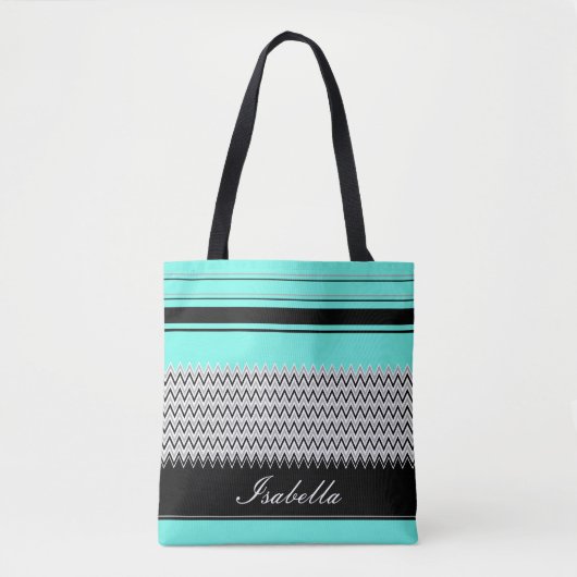 Named Mint Stripes en Chevron Tote Bag (Voorkant)