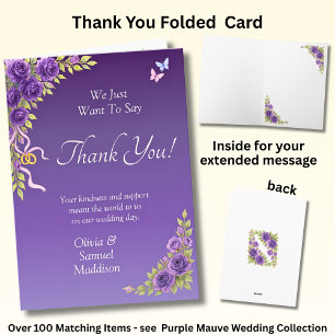 Namen & Bericht op Paarse Mauve Bloemen & Wit Bedankkaart