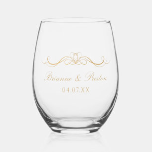 Namen Datum Moderne Elegante Gouden Script Bruilof Wijnglas Zonder Voet