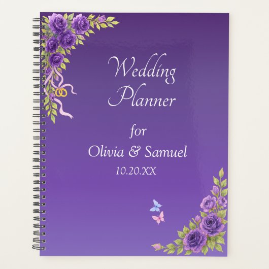 Namen & datum paarse mauve bloemen & wit toevoegen planner (Voorkant)