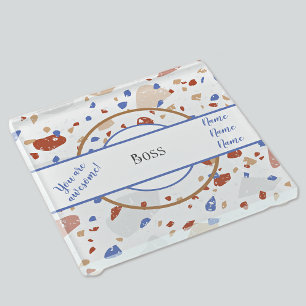 Namen Earth Tones & Blues Terrazzo Patroon Baas Glazen Onderzetter
