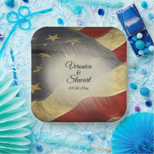 Namen en datum van de Amerikaanse vlag Papieren Bordje (Feest)