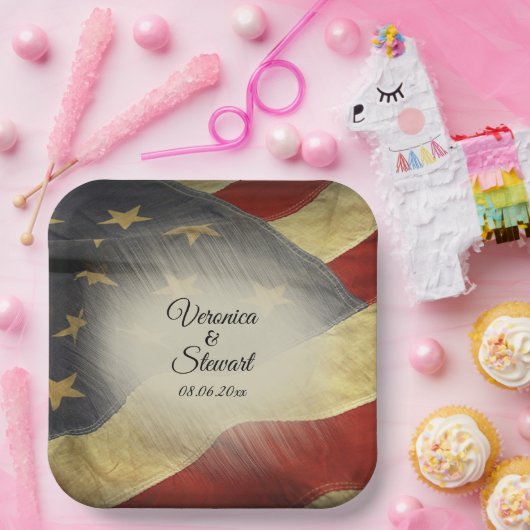 Namen en datum van de Amerikaanse vlag Papieren Bordje (Feest)