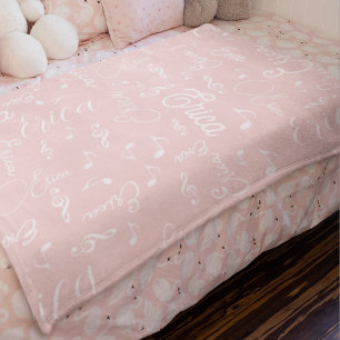 Namen en Gespikkelde Muzieknoten Roze Fleece Deken