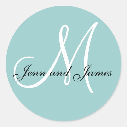 Namen en Initiaal Monogram Sticker Blauw & Wit (Voorkant)