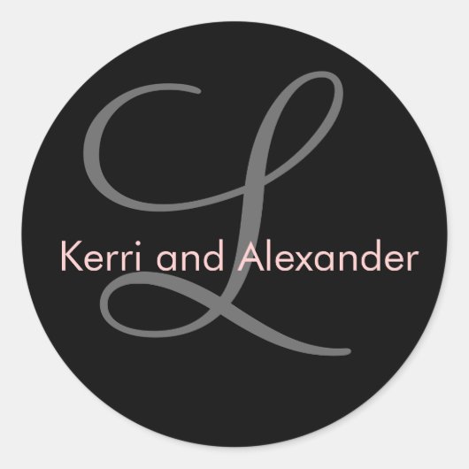 Namen en Initiaal Monogram Sticker Zwart en Roze (Voorkant)