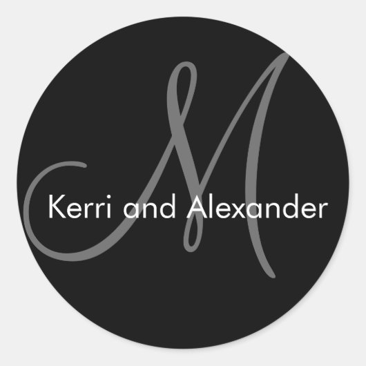 Namen en Monogram Bruiloft Sticker Zwart Grijs (Voorkant)