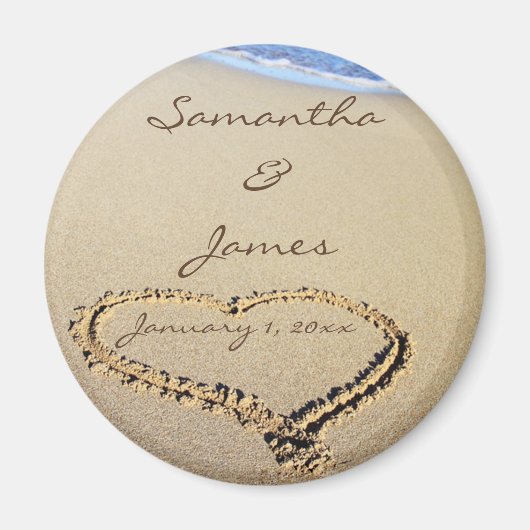 Namen in de Sand Personal Round Wedding Magnet Magneet (Voorkant)