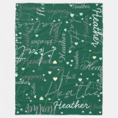 Namen Initialen en harten gerepliceerd langs groen Fleece Deken (Voorkant)