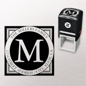 Namen, initiële van de achternaam en retouradres zelfinktende stempel