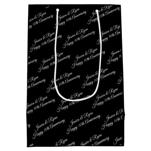 Namen, Jubileum jaar, wit script, zwart Medium Cadeauzakje (Achterkant)