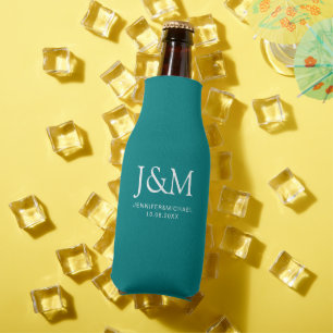 Namen Monogram Donker Blauwgroen Sjabloon Trouwdat Flesjeskoeler