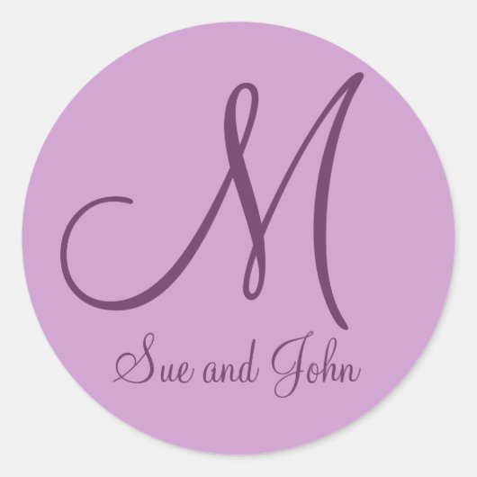 Namen Monogram Mauve Bruiloft gunst Stickers (Voorkant)