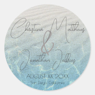 Namen op het Zandstrand bruiloft Ronde Sticker
