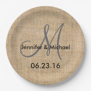Namen Rustic Burlap Wedding Monogram Datum Papieren Bordje