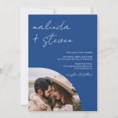 Namen script boog blauw 4 foto alles in 1 bruiloft kaart (Voorkant)