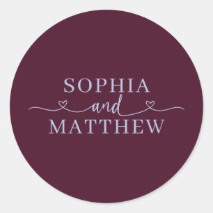 Namen Script Hart Trouwen Wijnrood Blauwpaars Ronde Sticker