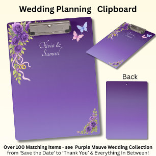 Namen toevoegen, Paarse Mauve Flowers & White Wedd Klembord