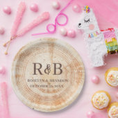 Namen van aangepaste monogram voor hout Rustic Wed Papieren Bordje (Feest)