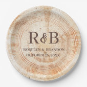 Namen van aangepaste monogram voor hout Rustic Wed Papieren Bordje (Voorkant)