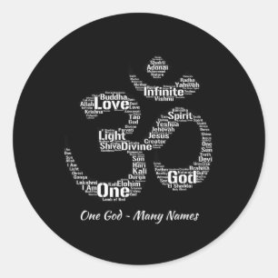 Namen van God in Om Symbool Yoga Geïnspireerde Aum Ronde Sticker