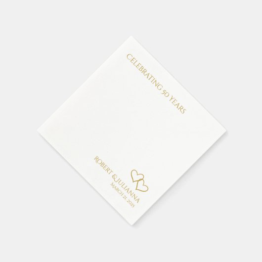 Namen van het koppel gouden harten 50ste verjaarda servet (Hoek)