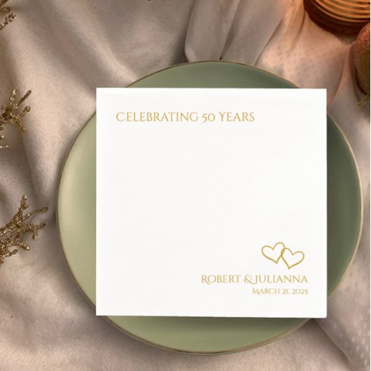 Namen van het koppel gouden harten 50ste verjaarda servet