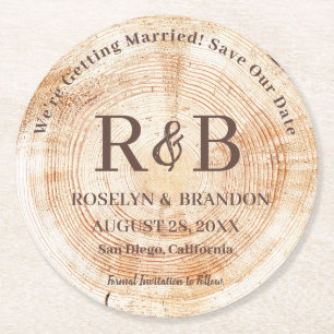 Namen van het Rustic Wedding Monogram van hout spa Ronde Kartonnen Onderzetter