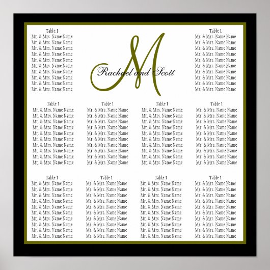Namen van monogram sjabloon Wedding Seating Chart Poster (Voorkant)